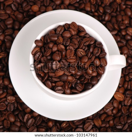single white coffee cup over coffee background on coffee beans background/coffee cup