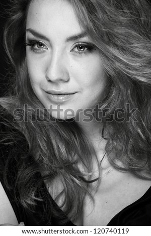 Close up Black and White image of beautiful ukrainian model in vogue style