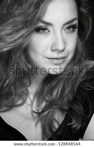 Portrait of pretty woman/Close up Black and White image of beautiful ukrainian model