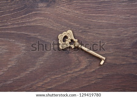 Old key/Antique metal key on dark wooden background
