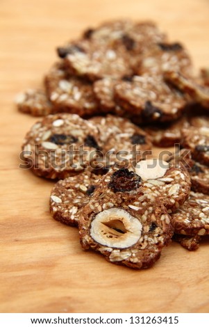 Cookies with raisins, nuts and cereals as a healthy and natural food
