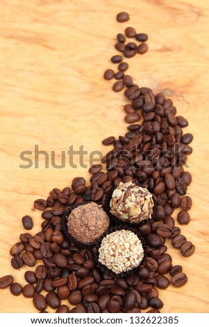 Coffee beans and coffee sweets on Food and Drink