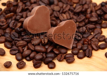Lots of coffee sweets in the form of heart on Holiday