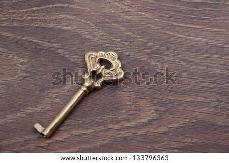 Vintage keys on a patterned wooden background