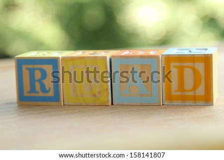 Alphabet blocks arranged to spell the word, \