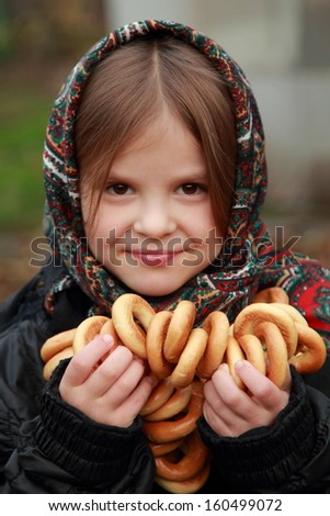 Lovely russian young girl with traditional russian food