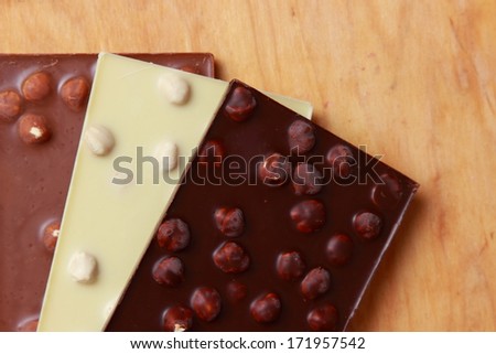 milk, dark and white chocolate bars