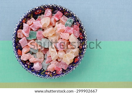 Delicious turkish sweet delight in traditional turkish bowl