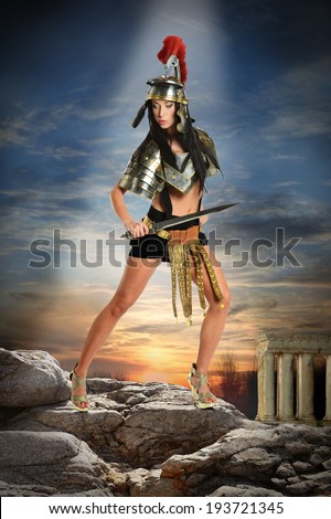Woman in Roman Armor holding sword