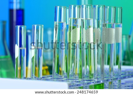 Different test tubes with fluid in laboratory