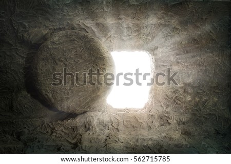 Empty tomb of Jesus with light coming from the inside