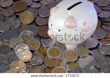 Piggy bank and world currency