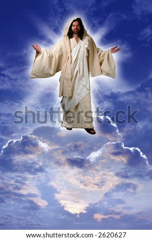 images of jesus in heaven. stock photo : Jesus on a cloud taken up to heaven after his resurrection 