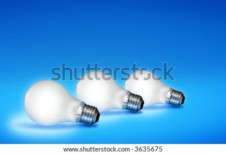 White light bulbs lit over a colorful blue background