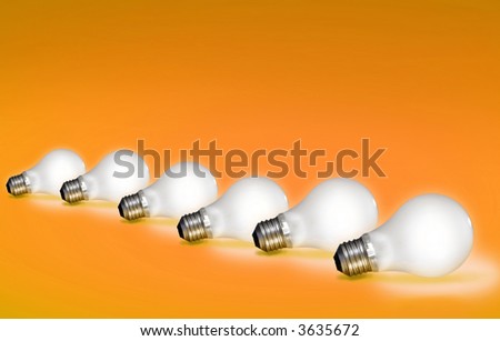 White light bulbs lit over a colorful Orange background