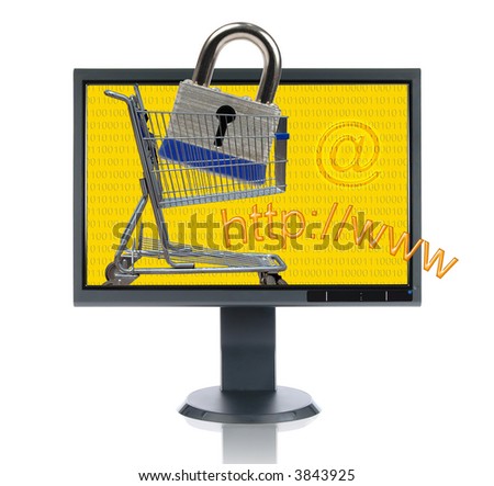 LCD monitor and Internet shopping isolated over a white background