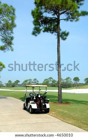 Golf cart on path of golf course