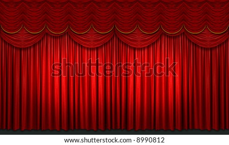 Red stage curtain with yellow accents with light and shadow