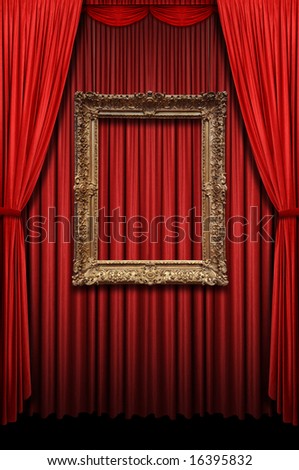 Red curtain with vintage gold frame