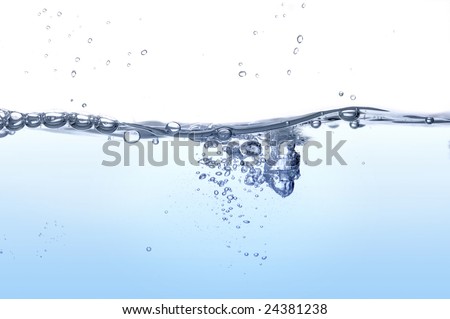Water splashing forming bubbles over a white background