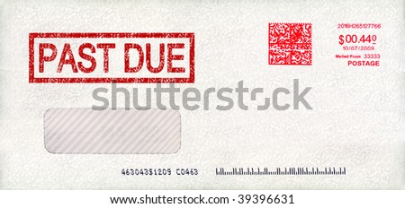 Past due envelope with postage