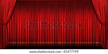 Large red stage curtain with light and shadow