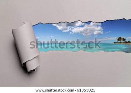 Torn paper with Caribbean island in opening background