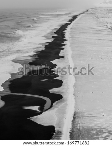 Black beach at Iceland in black and white