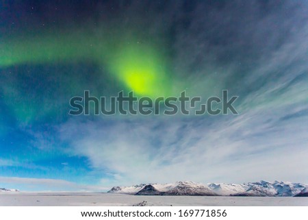 The Aurora Borealis Or The Northern Lights Or Northern Light At Skaftafell Iceland