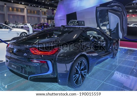BANGKOK APRIL 2 BMW i8 car on display at The 35th Bangkok International Motor Show on April 2 2014 in Bangkok Thailand BANGKOK APRIL 2 BMW i8 car on display at The 35th Bangkok International Motor Show on April 2 2014 in Bangkok Thailand