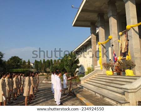 SURAT THANI, THAILAND - DEC 3: Mrs.Usani Vilaschaiyan Chief Justice led government officers blessing King\'s birthday (5 Dec) on December 3, 2014 in Surat Thani, Thailand.