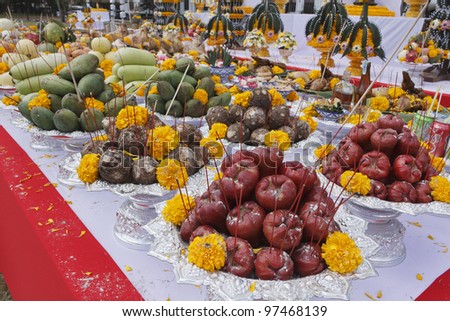 Fruits and flowers, religious offering in Thailand