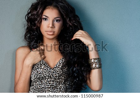 Sexy mulatto girl with long hair