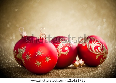 Christmas balls with golden background Christmas balls with golden background