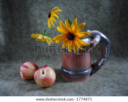 fruit-piece ? bouquet of orange flowers with peaches