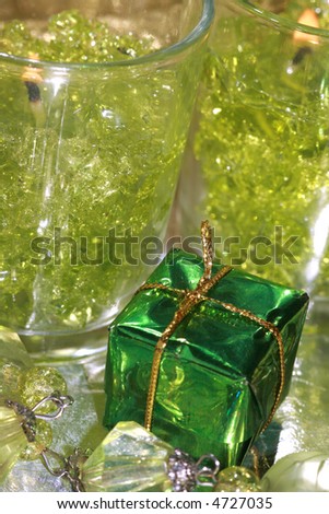 green decoration box with candles