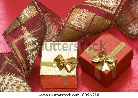 red gift boxes with ribbon