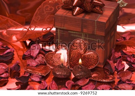 red heart candles on valentine day