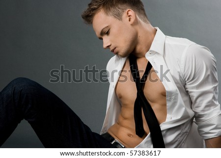 attractive businessman in white shirt