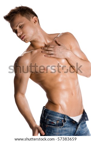 stock photo young bodybuilder man on white background