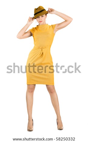 attractive businesswoman in yellow dress