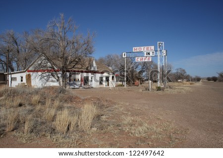 Old, abandoned motel and restaurant along Old US Route 66 near the Texas-New Mexico line