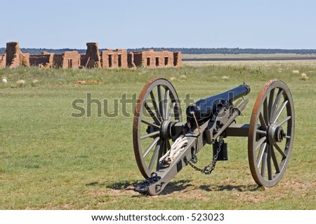 Civil War era cannon on the parade ground at Fort Union National Monument, north of Santa Fe, New Mexico - horizontal orientation.