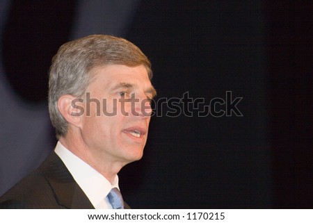 Former space shuttle astronaut Dr. Ron Sega, Under Secretary of the Air Force, informal profile head and shoulders shot speaking at the 22nd Annual Space Symposium in Colorado Springs, April, 2006.