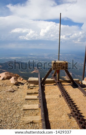 End of the line - the cog railway up the summit of Pikes Peak ends abruptly at the edge of a cliff on the top of the mountain