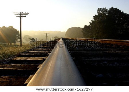 Railroad Tracks on Misty Morning from low point of view