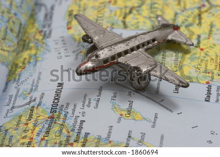 physical maps of sweden. stock photo : Toy Airplane on Map of Sweden. Shallow Depth of field from use