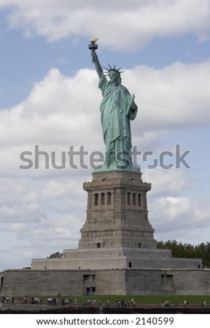 Statue of Liberty from left front with pedestal and base included