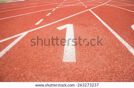 Start track number 1 on red running track.