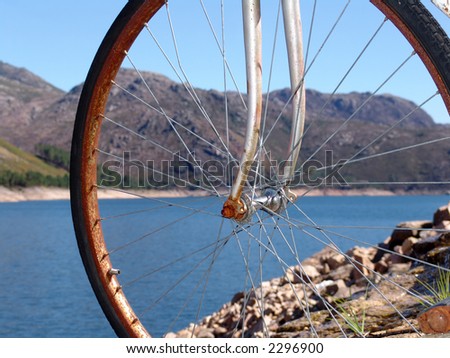 old bike in the mountain, water, ancient